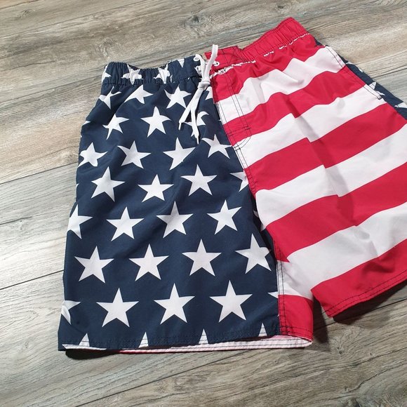 Faded Glory Men 32" to 34" American Flag Swimming Board Shorts Trunk Red - Picture 2 of 8